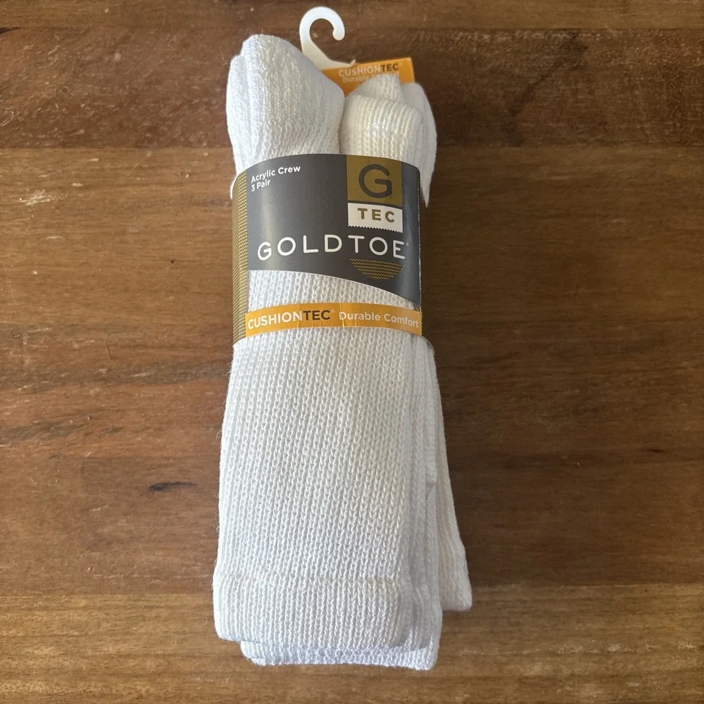 NWT Gold Toe Men's Ultra Tec Acrylic Nylon White Crew Socks (3X) Sz. 10-13 New